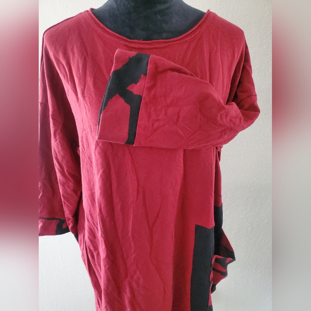 Chalet Et Cèci Tunic Dress Womens Size L Red Half Sleeve Art To Wear Artsy - Picture 2 of 8